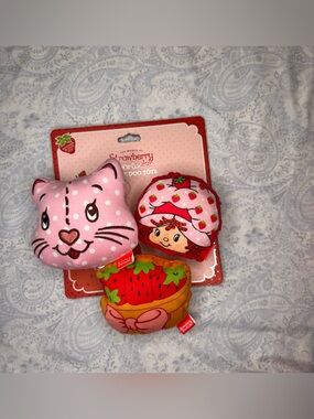 Strawberry Shortcake, Custard Cat, and a basket of Strawberries Dog Pet Toys
